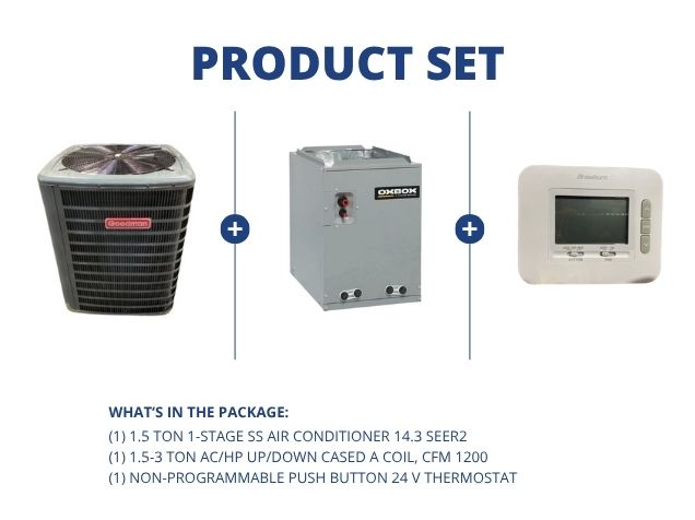 1.5 Ton 1-Stg SS Heat Pump R410A 14.3 SEER2, 1.5-3 Ton AC/HP Up/Down Cased A Coil and 24V Thermostat