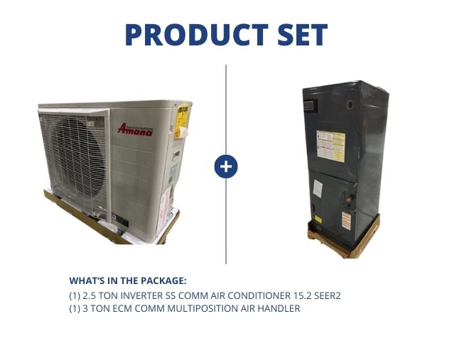 2.5 Ton Inverter SS Comm Air Conditioner 15.2 SEER2 with 3 Ton ECM Comm Multiposition Air Handler