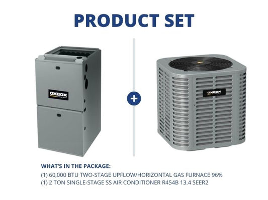 60,000 BTU 2-Stg Up/Horz Var Spd Gas Furnace 96% and 2 Ton 1-Stg SS Air Conditioner R454B 13.4 SEER2