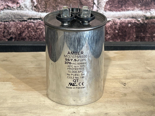 370 Vac, 55+7.5MFD 50/60 Hz, Round Capacitor