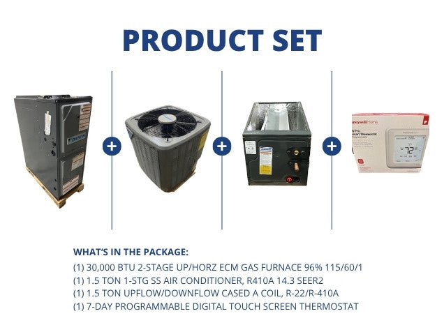 30,000 BTU Up/Horz Furnace 96% with 1.5 Ton AC with 1.5 Ton Up/Down Coil and Programmable Thermostat