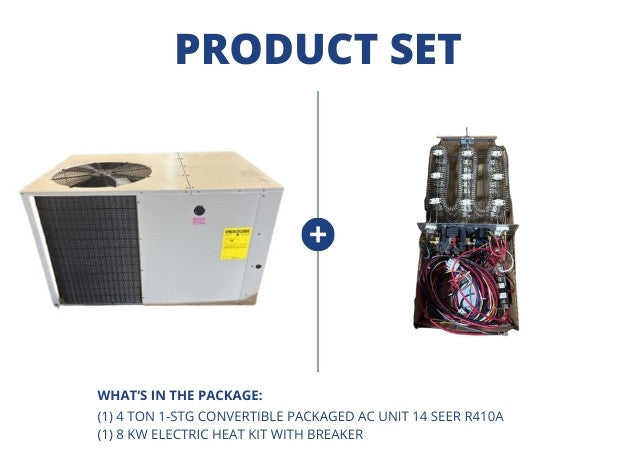 4 Ton 1-Stg Convertible Packaged AC Unit 14 SEER, R410A with 8 kW Electric Heat Kit with Breaker
