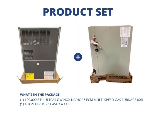 100,000 BTU Ultra Low NOx Up/Horz ECM Multi Speed Gas Furnace 80% and 4 Ton Up/Horz Cased A Coil