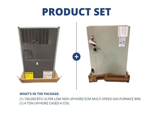 100,000 BTU Ultra Low NOx Up/Horz ECM Multi Speed Gas Furnace 80% and 4 Ton Up/Horz Cased A Coil