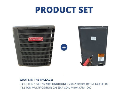1.5 Ton 1-Stg SS Air Conditioner 208-230/60/1 R410A 14.3 SEER2 with 2 Ton Multiposition Cased A Coil