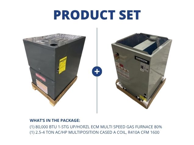 80,000 BTU 1-Stg Up/Horz ECM Multi Speed Gas Furnace 80% with 2.5-4 Ton Multiposition Cased A Coil