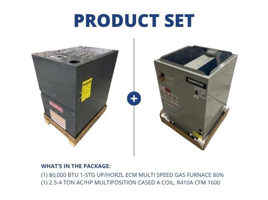 80,000 BTU 1-Stg Up/Horz ECM Multi Speed Gas Furnace 80% with 2.5-4 Ton Multiposition Cased A Coil