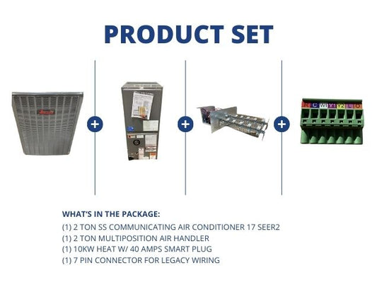 2 Ton SS Comm AC 17 SEER2, 2 Ton Multi Air Handler, 10 Kw Heat w/40A Smart Plug  and 7 Pin Connector