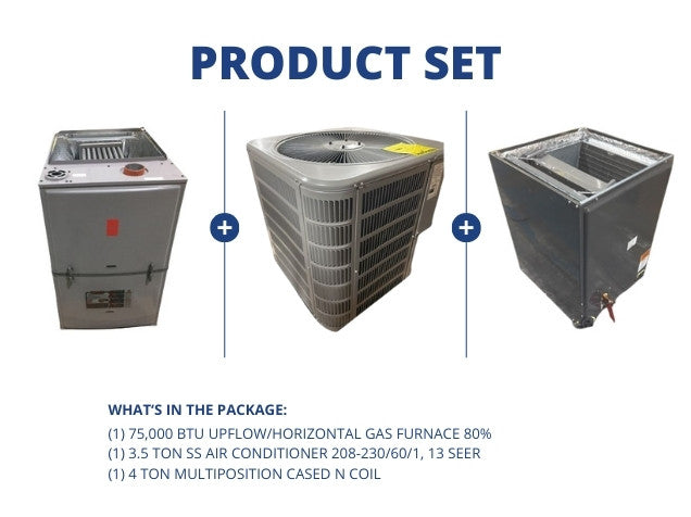 75,000 BTU Up/Horz Gas Furnace 80% with 3.5 Ton SS AC 13 SEER with 4 Ton Multiposition Cased N Coil