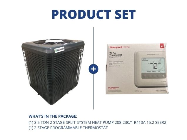3.5 Ton 2 Stage Split-System Heat Pump 208-230/1 R410A 15.2 SEER2 and  2 Stage Prog. Thermostat