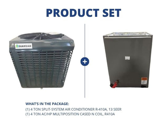 4 Ton Split-System Air Conditioner R410A, 13 SEER with 4 Ton AC/HP Multiposition Cased N Coil, R410A