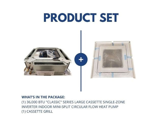 36,000 BTU Large Cassette Single-Zone Inverter Indoor Mini-Split Circular Flow Heat Pump