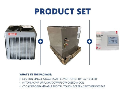 3.5 Ton SS Air Conditioner 208-230/60/1 R410A 13 SEER, 4 Ton AC/HP Up/Down Cased A Coil, Thermostat