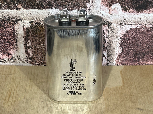 370 Vac, 55MFD 50/60 Hz, Oval Capacitor