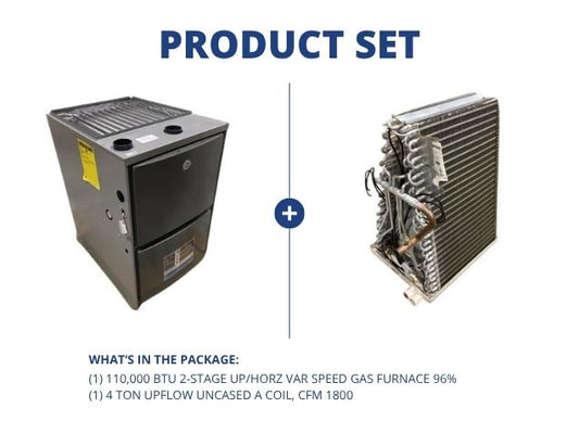 110,000 BTU 2-Stage Up/Horz ECM Var Speed Gas Furnace 96% and 4 Ton Upflow Uncased A Coil, CFM 1800