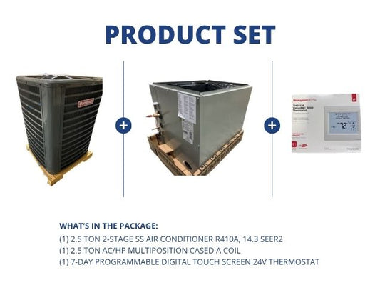 2.5 Ton SS Air Conditioner R410A, 14.3 SEER2, 2.5 Ton AC/HP Multiposition Cased A Coil, Thermostat