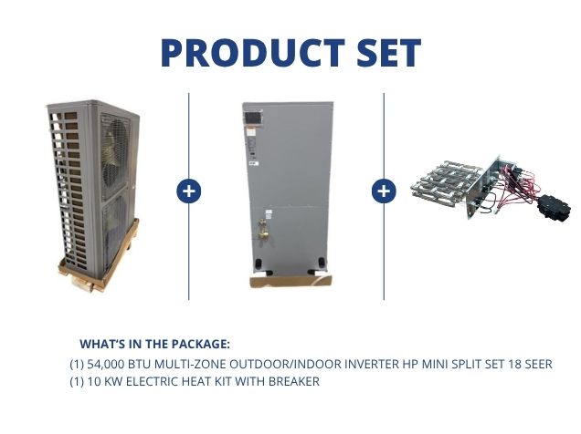 54,000 BTU Multi-Zone Outdoor/Indoor Inverter HP Mini Split Set 18 SEER and 10 KW Heat with Breaker