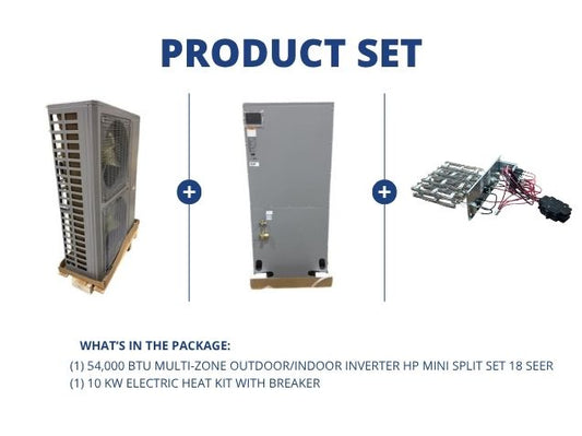 54,000 BTU Multi-Zone Outdoor/Indoor Inverter HP Mini Split Set 18 SEER and 10 KW Heat with Breaker
