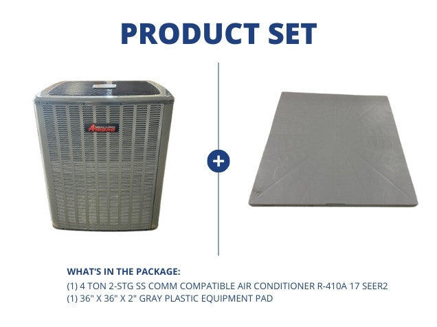 4 Ton 2-Stg SS Comm Compatible Air Conditioner R-410A 17 SEER2 and 36" x 36" x 2" Gray Equipment Pad