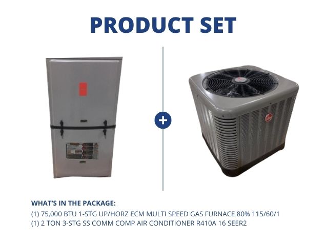 75,000 BTU 1-Stg Up/Horz Multi Speed Gas Furnace 80% with 2 Ton 3-Stg SS Comm Comp AC R410A 16 SEER2