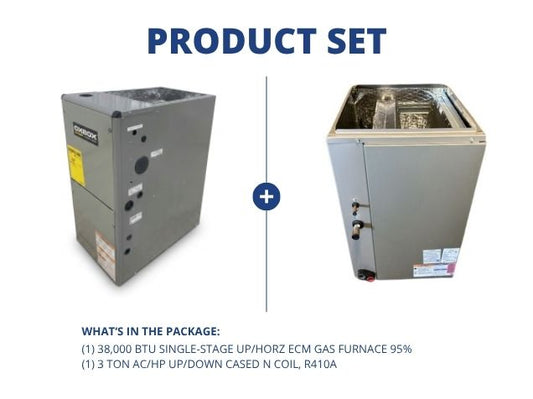 38,000 BTU Single-Stage Up/Horz ECM Gas Furnace 95% with 3 Ton AC/HP Up/Down Cased N Coil, R410A