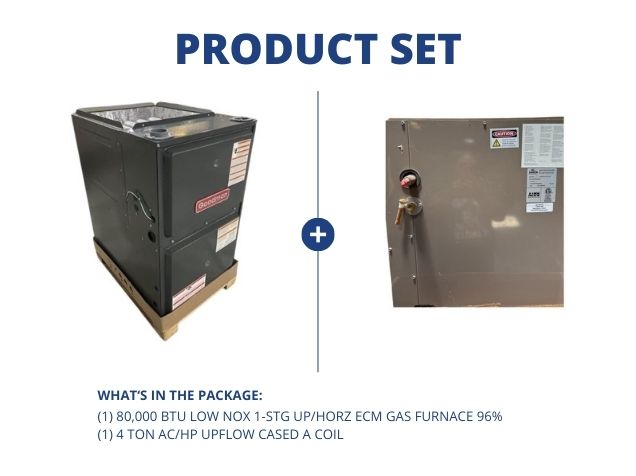 80,000 BTU Low NOx 1-Stg Up/Horz ECM Multi Spd Gas Furnace 96% with 4 Ton AC/HP Upflow Cased A Coil