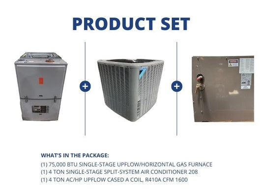 75,000 BTU Up/Horz Gas Furnace 80% with 4 Ton SS AC 13.4 SEER2 with 4 Ton Upflow Cased A Coil, R410A