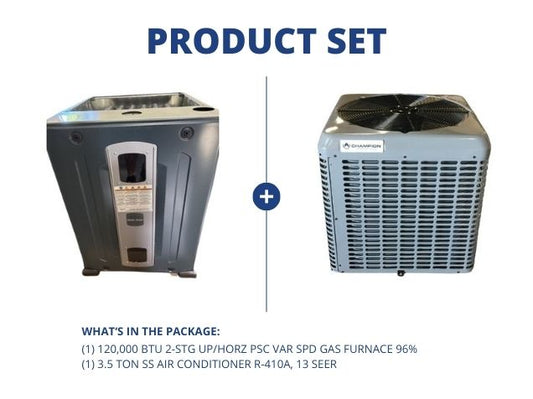 120,000 BTU 2-Stg Up/Horz PSC Var Spd Gas Furnace 96% and 3.5 Ton SS Air Conditioner R-410A, 13 SEER