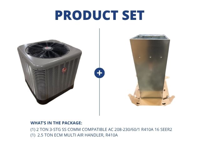 2 Ton 3-Stg SS Comm Compatible Air Conditioner 16 SEER2 with 2.5 Ton ECM Multi Air Handler, R410A