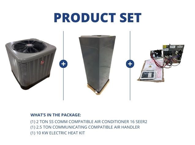 2 Ton SS Comm Compatible AC 16 SEER2, 2.5 Ton Comm Compatible Air Handler and 10kW Electric Heat Kit
