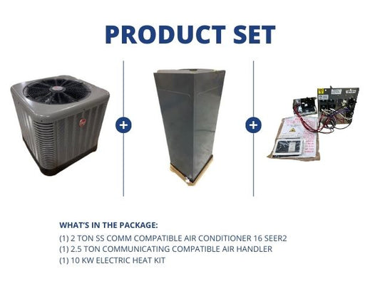 2 Ton SS Comm Compatible AC 16 SEER2, 2.5 Ton Comm Compatible Air Handler and 10kW Electric Heat Kit