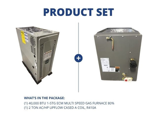 40,000 BTU Single-Stage Multiposition ECM Gas Furnace 80% and 2 Ton AC/HP Upflow Cased A Coil, R410A