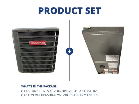 1.5 Ton 1-Stg SS AC 208-230/60/1 R410A 14.3 SEER2 and 2 Ton Multiposition Variable Speed ECM Fancoil