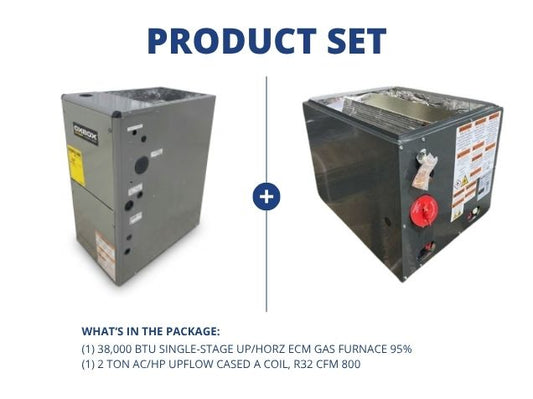 38,000 BTU Single-Stage Up/Horz ECM Gas Furnace 95% and 2 Ton AC/HP Upflow Cased A Coil, R32 CFM 800