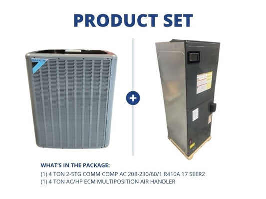 4 Ton 2-Stg Comm Comp AC 208-230/60/1 R410A 17 SEER2 with 4 Ton AC/HP ECM Multiposition Air Handler