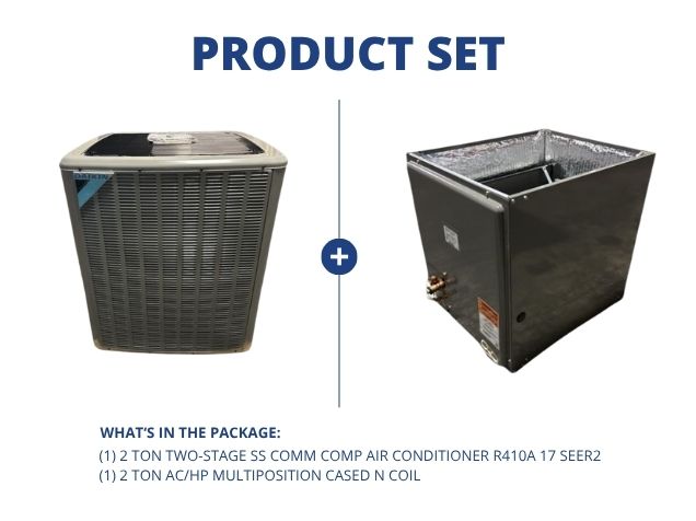 2 Ton 2-Stg SS Comm Comp Air Conditioner R410A 17 SEER2 with 2 Ton AC/HP Multiposition Cased N Coil