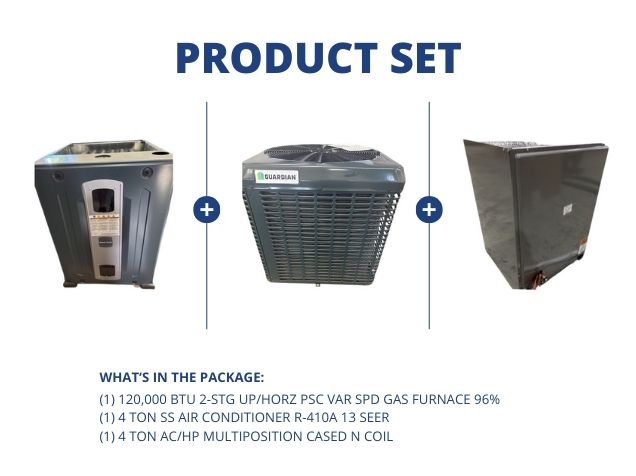 120,000 BTU Up/Horz Gas Furnace 96%, 4 Ton SS AC R-410A 13 SEER with 4 Ton AC/HP Multi Cased N Coil