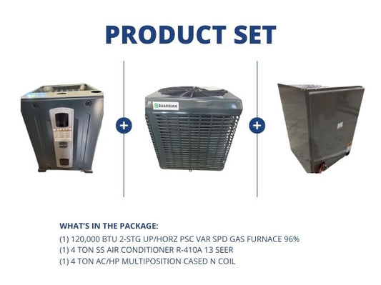 120,000 BTU Up/Horz Gas Furnace 96%, 4 Ton SS AC R-410A 13 SEER with 4 Ton AC/HP Multi Cased N Coil