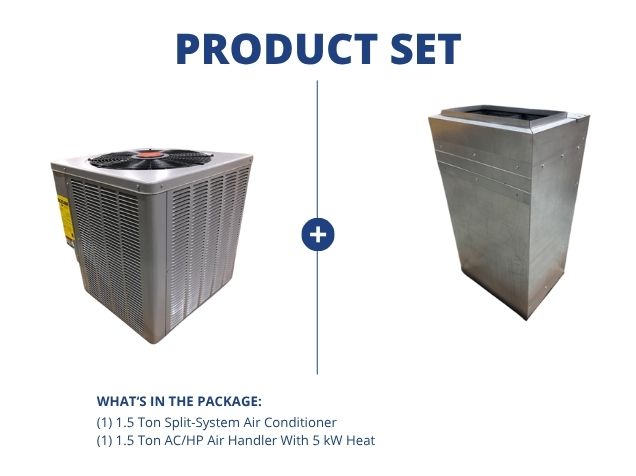 1.5 Ton SS AC 208-230/60/1 14 SEER and 1.5 Ton Wall Mounted Air Handler With 5 KW Heat Kit