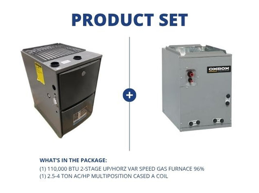 110,000 BTU 2-Stage Up/Horz Var Speed Gas Furnace 96% and 2.5-4 Ton AC/HP Multiposition Cased A Coil