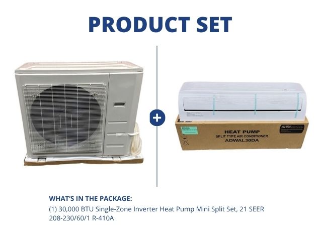 30,000 BTU Single-Zone Inverter Heat Pump Mini Split Set, 21 SEER 208-230/60/1 R-410A
