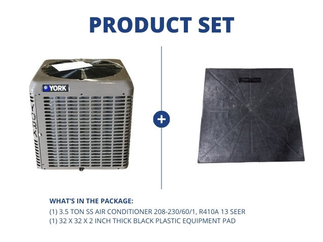 3.5 Ton SS Air Conditioner 208-230/60/1 R410A 13 SEER and 32" x 32" x 2" Black Plastic Equipment Pad