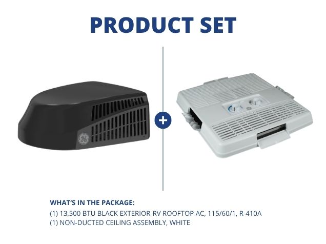 13,500 BTU Black Exterior-RV Rooftop AC, 115/60/1, R-410A and Non-Ducted Ceiling Assembly, White