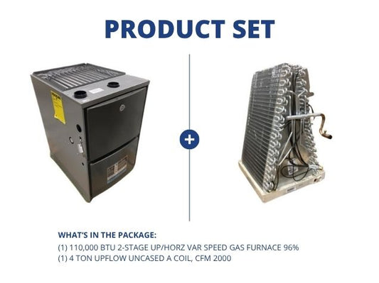 110,000 BTU 2-Stage Up/Horz ECM Var Speed Gas Furnace 96% and 4 Ton Upflow Uncased A Coil, CFM 2000