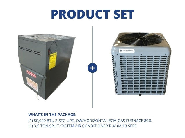 80,000 BTU 2-Stg Upflow/Horizontal ECM Gas Furnace 80% and 3.5 Ton SS Air Conditioner R-410A 13 SEER
