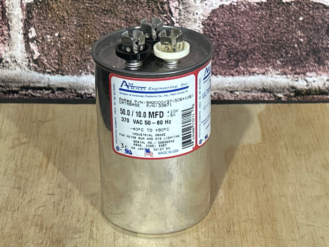370 Vac, 50+10MFD 50/60 Hz, Round Capacitor