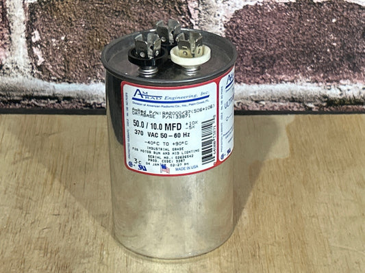 370 Vac, 50+10MFD 50/60 Hz, Round Capacitor