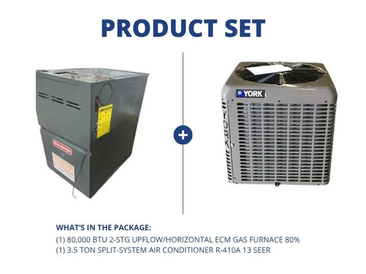 Gas Furnace York Hvac Systems 80,000 BTU 2-Stg Low Nox Up/Horz ECM