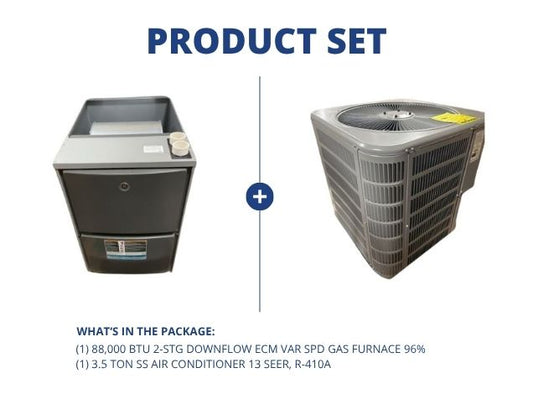 88,000 BTU 2-Stg Downflow ECM Var Spd Gas Furnace 96% and 3.5 Ton SS Air Conditioner 13 SEER, R-410A