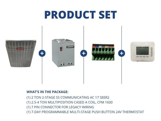 2 Ton 2-Stg SS Comm AC 17 SEER2, 1.5-3 Ton Up/Down Cased A Coil, 7 Pin Connector with 24V Thermostat